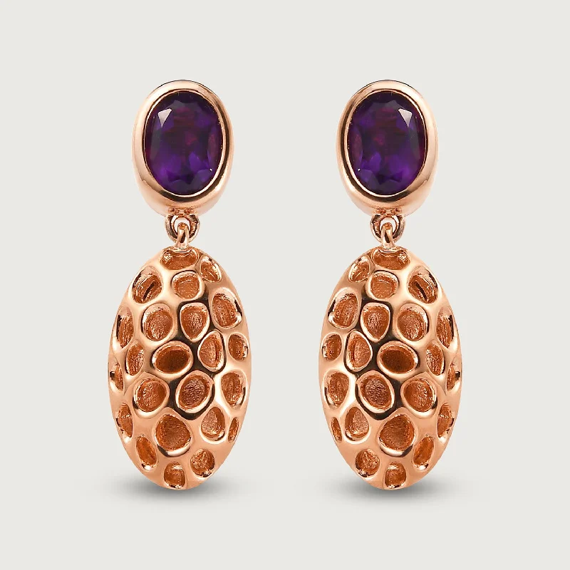 Ladies gold chandelier earrings-Lattice Pebble Drop Earrings with African Amethyst