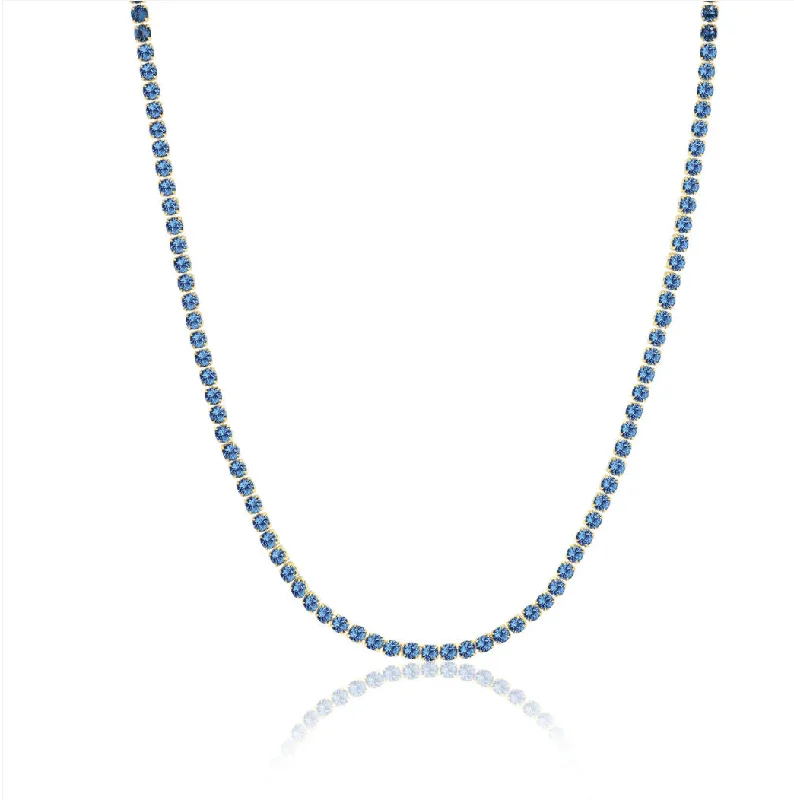 Ladies pearl chokers-Ellera Grande 18K Gold Plated Necklace w. Blue Zirconias