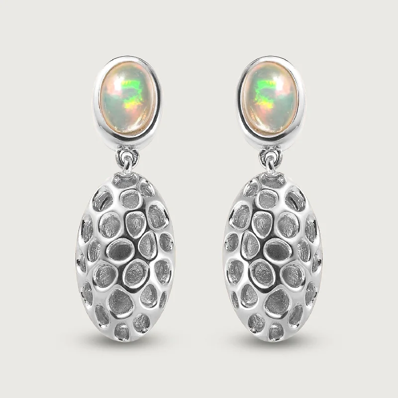 Ladies round diamond earrings-Lattice Pebble Drop Earrings with Ethiopian Opal