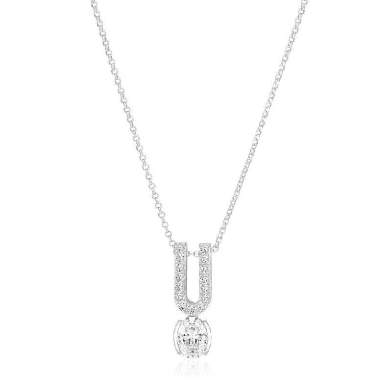 Ladies star pendant necklaces-Ellisse Carezza Uno Silver Necklace w. Zirconia