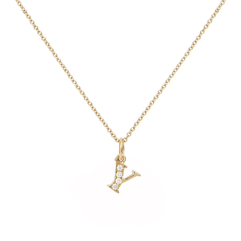 Ladies minimalist diamond necklaces-Love Letter Y 18K Gold Necklace w. Diamonds