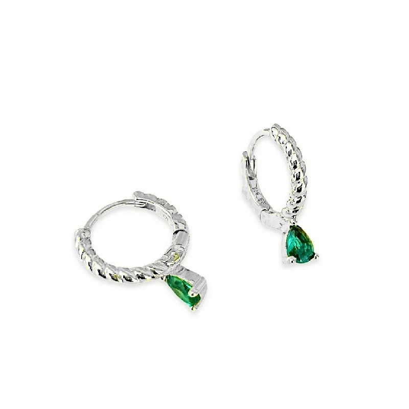 Ladies floral stud earrings-Emerald Teardrop Rope Huggies