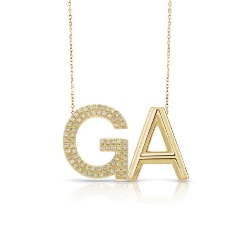 Ladies long chain necklaces-Jumbo Diamond and Solid 2-Initials Necklace