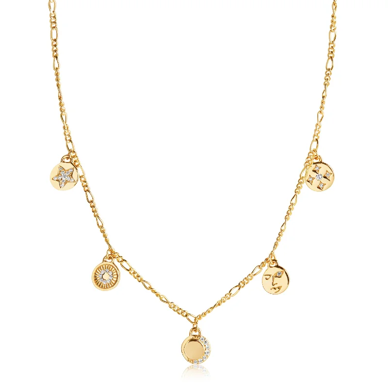 Ladies pendant necklaces-Portofino Gold Plated Necklace w. White Zirconias 40cm