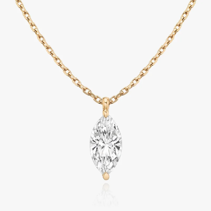 Ladies crystal necklaces-Solitaire Marquise 14K Rosegold Necklace w. Lab-Grown Diamond