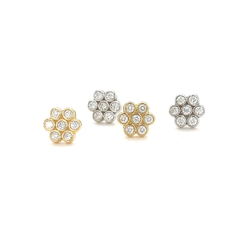 Ladies diamond earrings-Flower Cluster Diamond Studs