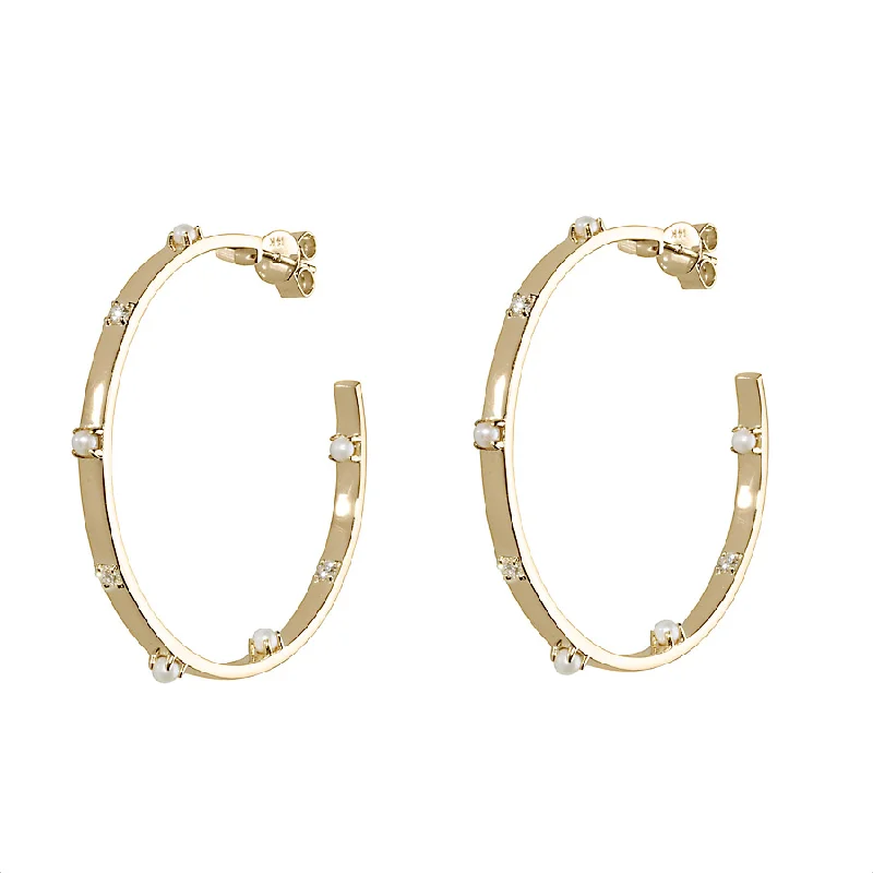 Ladies ear cuff earrings-Diamond & Pearl Ribbon Hoop Earrings