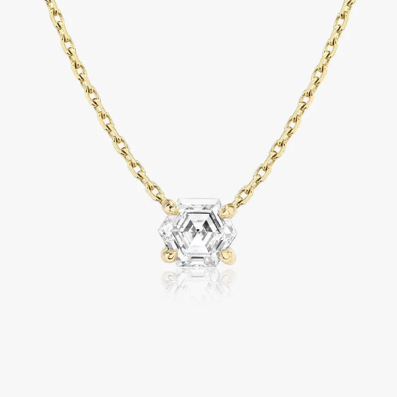 Ladies double-layered necklaces-Iconic Hexagon 14K Gold Necklace w. Lab-Grown Diamonds, 0.75 ct.