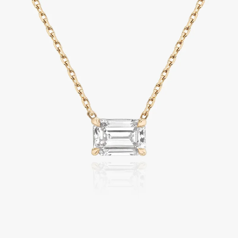 Ladies moonstone necklaces-Solitaire Emerald 14K Rosegold Necklace w. Lab-Grown Diamond