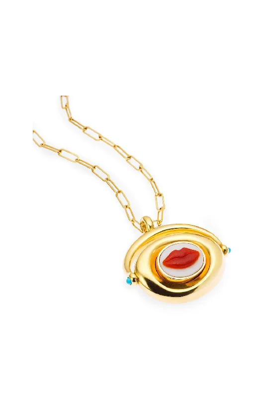 Ladies bridal gemstone necklaces-Lady is a Tramp Flip 18K Gold Necklace w. Agate & Turquoise