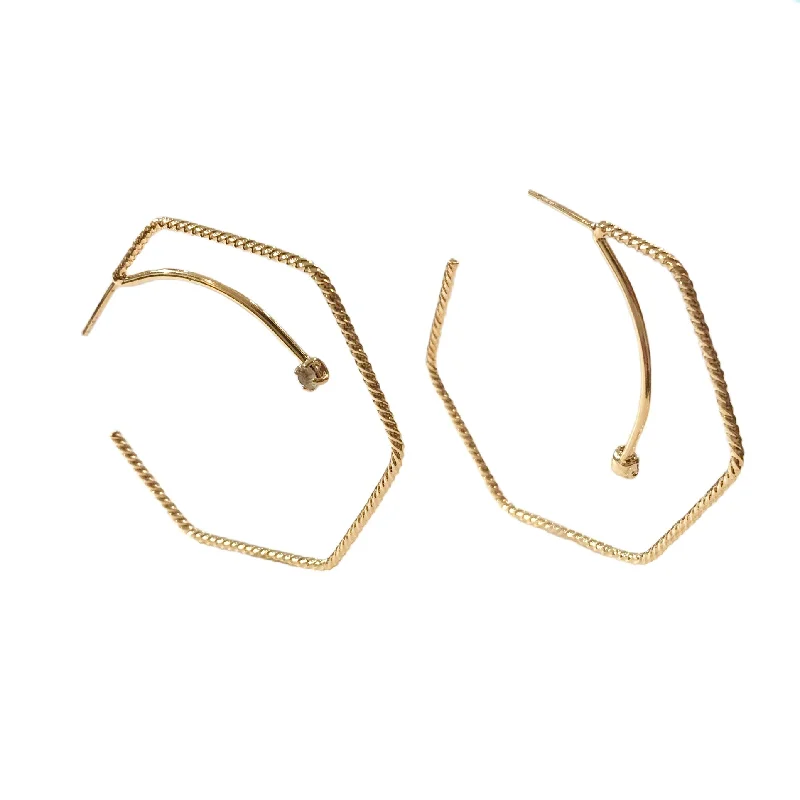 Ladies handmade earrings-Gold Filled Wire Single Stone Hexagon Hoops