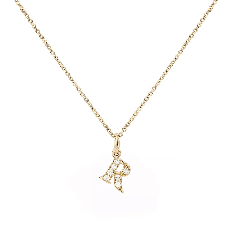 Ladies three-layer necklaces-Love Letter R 18K Gold Necklace w. Diamonds