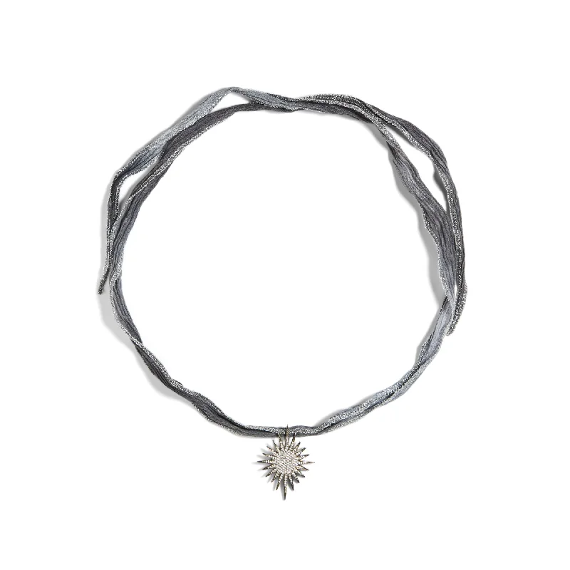 Ladies twisted necklaces-Supernova Grey Ribbon Silver Necklace w. Zirconia