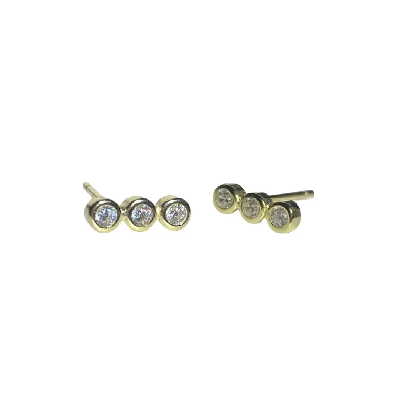 Ladies twist earrings-Amy Three Bezel Cluster Bar Studs