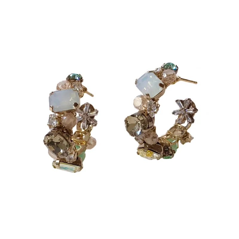 Ladies oval earrings-Multi Gemstone Antique Hoops