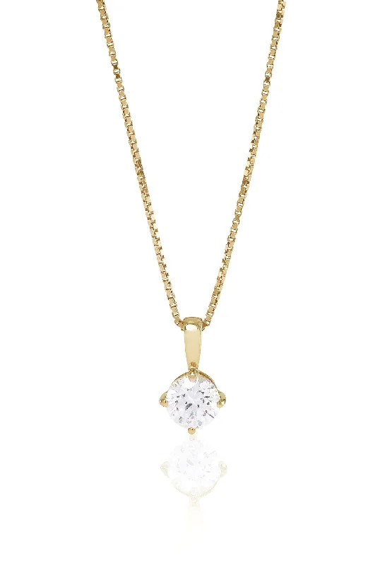 Ladies luxury pearl necklaces-Princess Round 6mm. Gold Plated Necklace w. White Zirconias