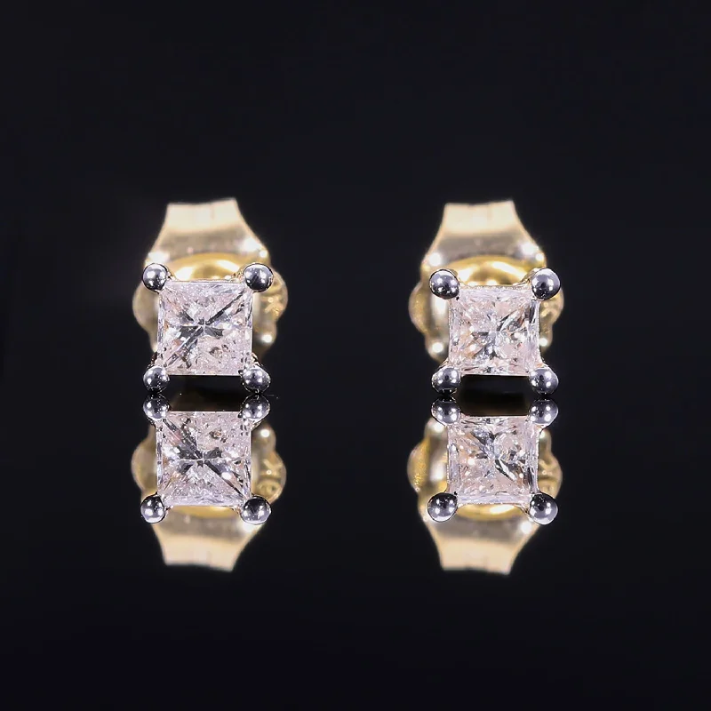 Ladies diamond hoop earrings-9K Gold Princess Cut Lab Grown Diamond Classic Stud Earrings