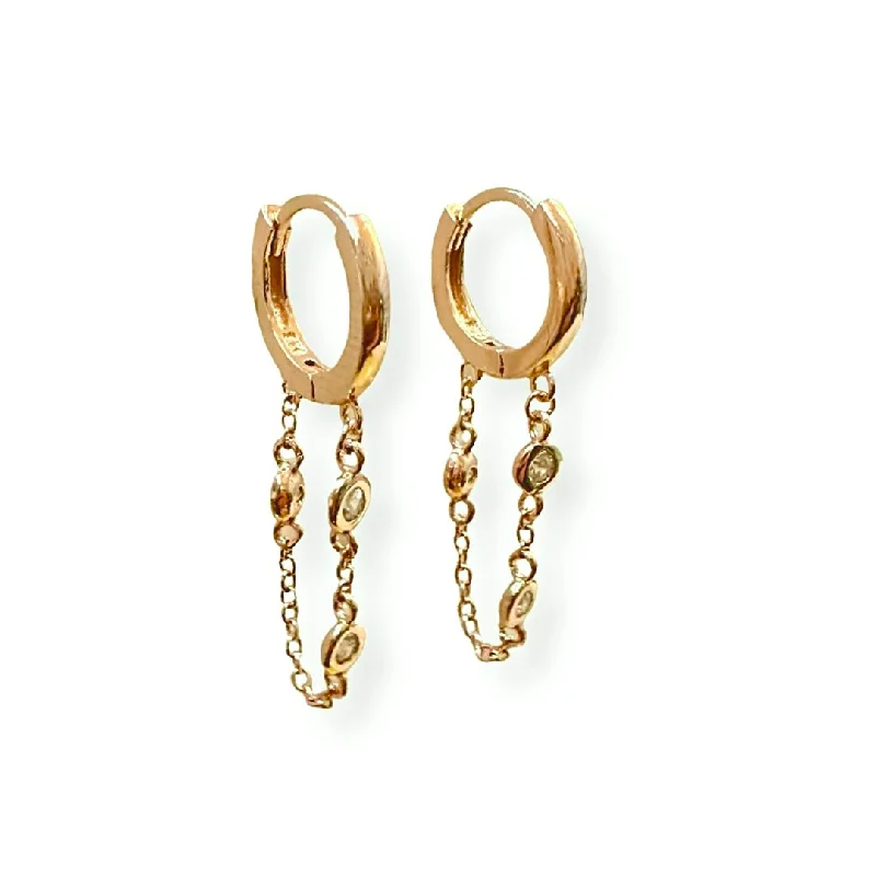 Ladies luxury earrings-Haggy Bezel Draped Huggies