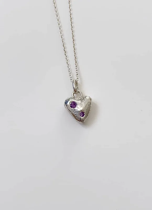 Ladies artistic pendant necklaces-Coralie Grzes | Olivia Amulet of February Silver Necklace w. Amethysts