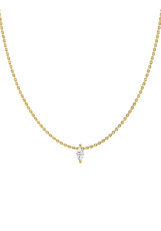 Ladies gemstone birthstone necklaces-Marquise 18K Gold Necklace w. Lab-Grown Diamond