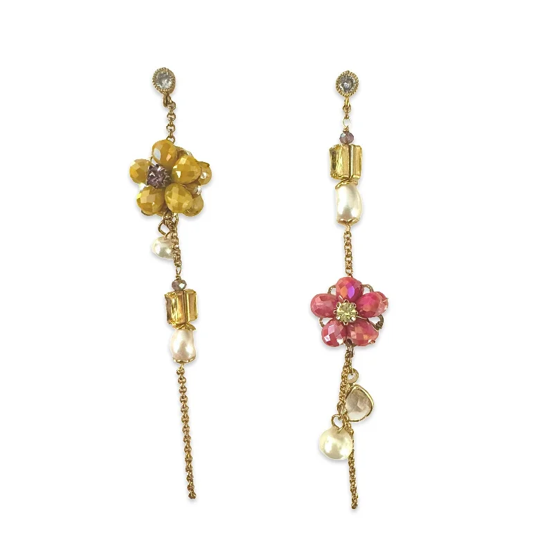 Ladies fashion earrings-Raina Flower Mix Drop Statement Earrings