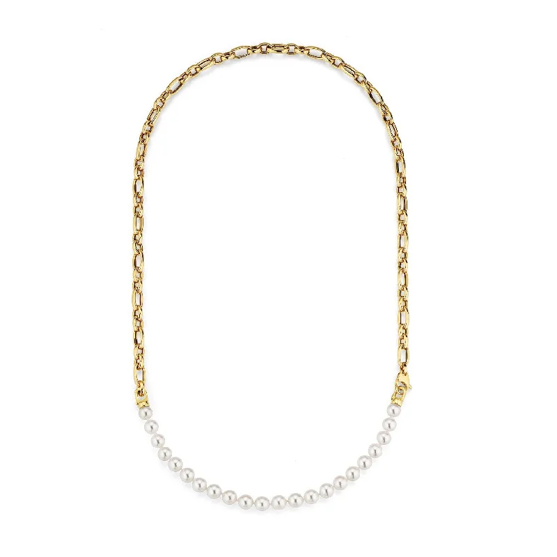 Ladies moonstone necklaces-18K Gold Necklace w. Akoya Pearls