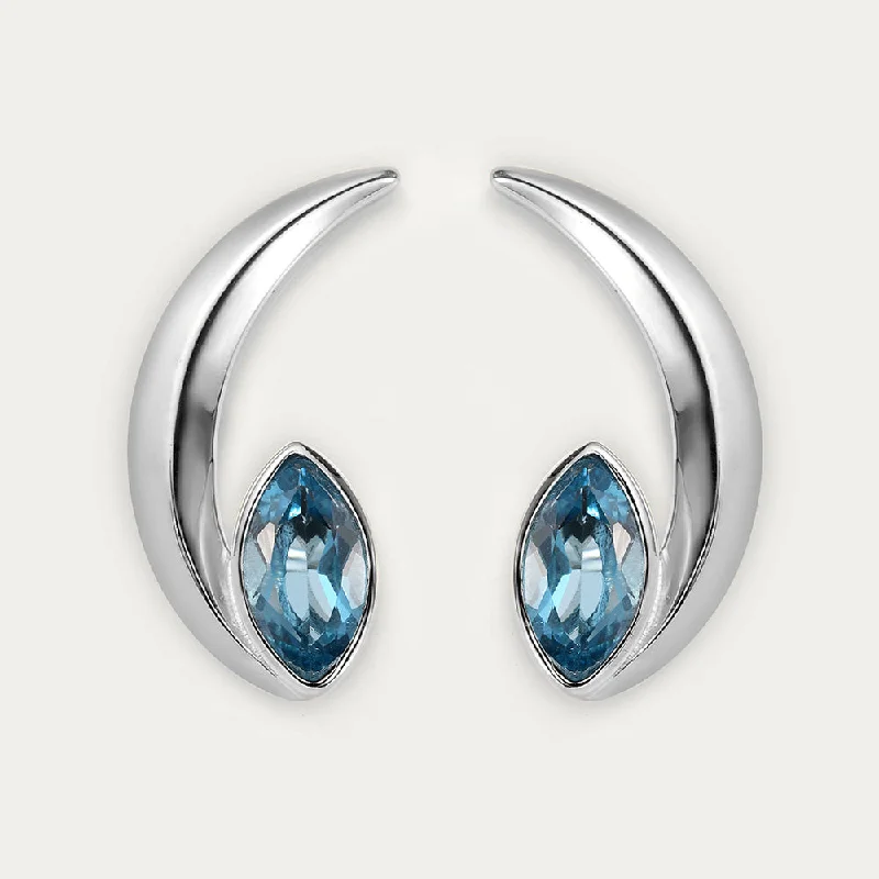 Ladies statement earrings-Surf Moon Earrings with Swiss Blue Topaz