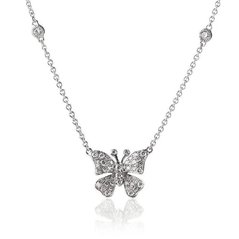 Ladies personalized gold necklaces-Fairytale Butterfly Large 18K Gold, Rosegold or Whitegold Necklace w. Diamonds