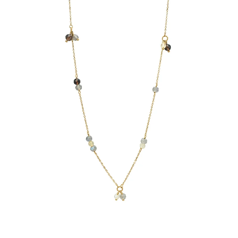 Ladies layered necklaces-18K Gold Plated Necklace w. Labradorite & Quartz