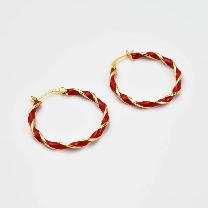 Ladies crystal earrings-Taffy Enamel Large Hoops