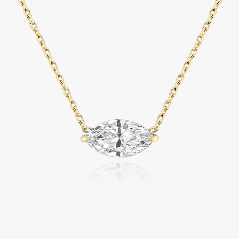 Ladies custom pendant necklaces-Solitaire Marquise 14K Gold Necklace w. Lab-Grown Diamond