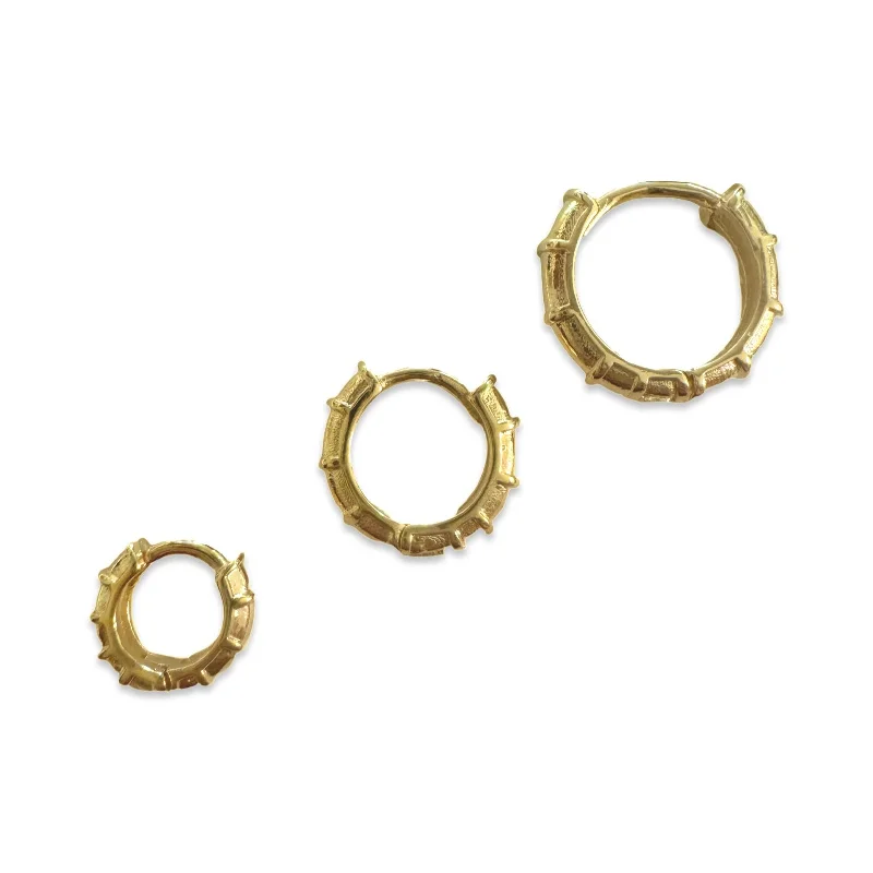 Ladies heart-shaped earrings-Gold Filled Bamboo Huggie Hoops