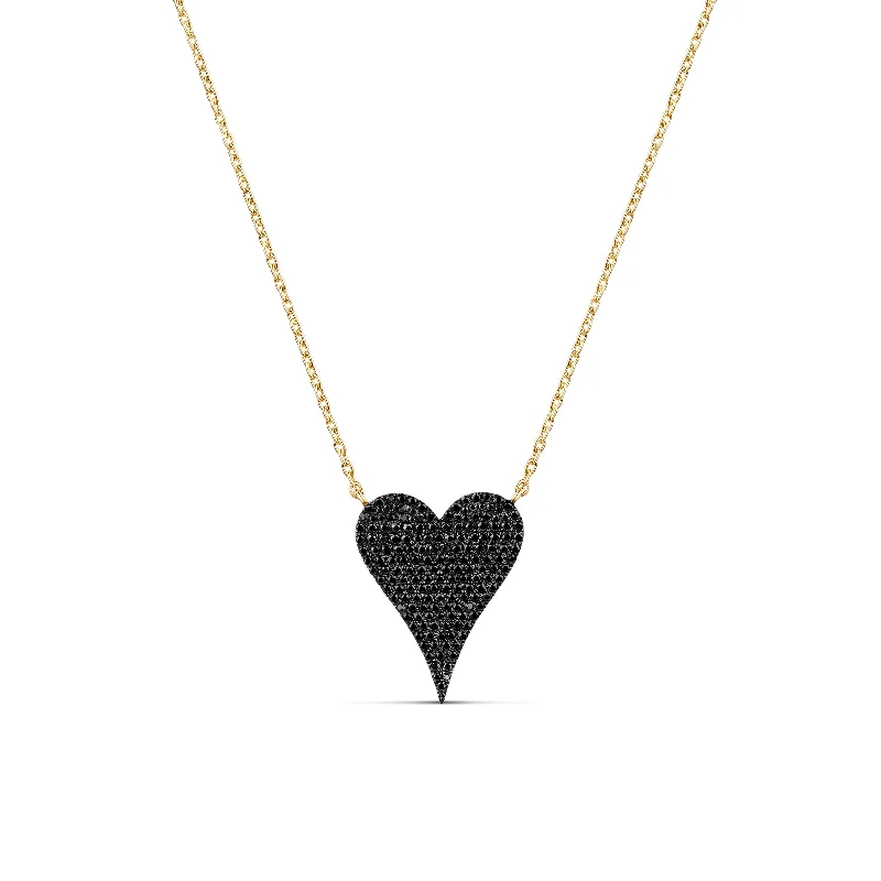 Ladies engraved necklaces-Small Pave Black Diamond Heart Necklace