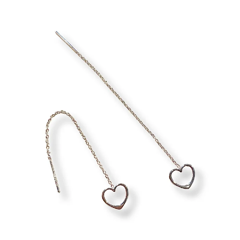 Ladies engraved earrings-Heart Threader Earrings