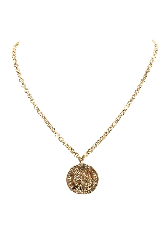 Ladies engraved necklaces-Gold Coin Pendant Gold Chain Necklace