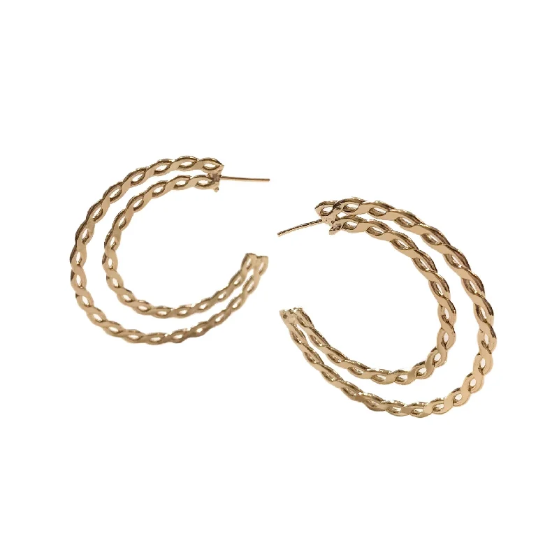 Ladies gold-plated earrings-Gold Filled Double Chain Hoops