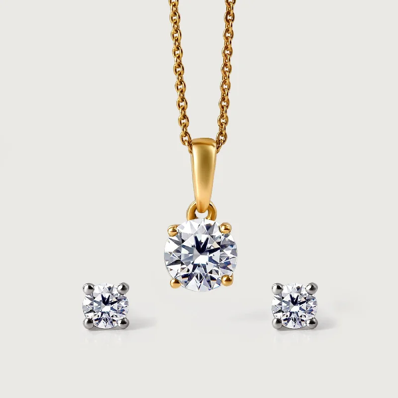 Ladies bold statement earrings-9K Gold Lab Grown Diamond Classic Stud Earrings + Lab Grown Diamond Pendant in 9K Gold