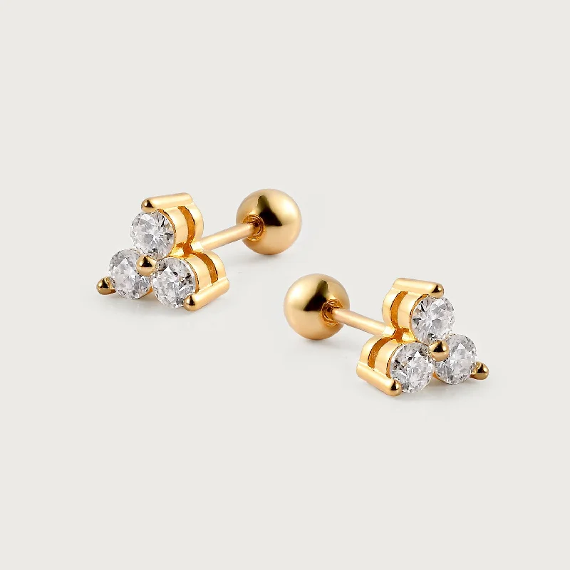 Ladies gold drop earrings-Trinity Moissanite Sleep Stud Earrings