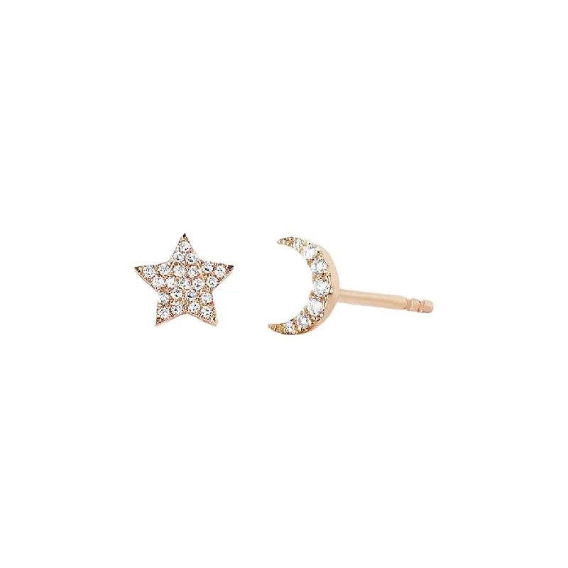 Ladies luxury diamond earrings-Diamond Star & Moon Stud Earrings