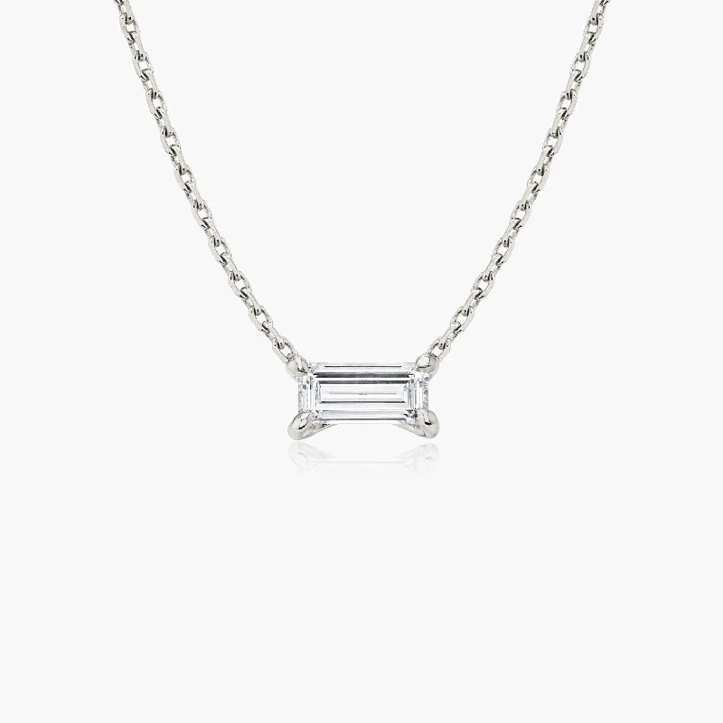 Ladies gold chain necklaces-Iconic Baguette 14K Whitegold Necklace w. Lab-Grown Diamond