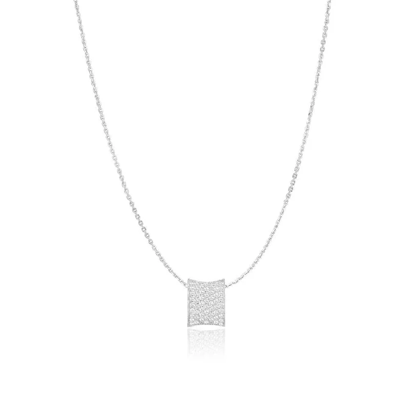 Ladies silver pendant necklaces-Felline Concavo Silver Necklace w. Zirconias