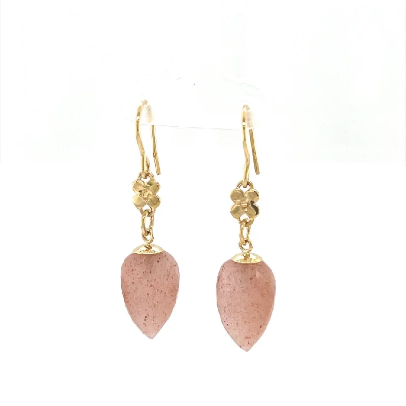 Ladies triangular earrings-Peach Moonstone and Lilac Flower Earrings