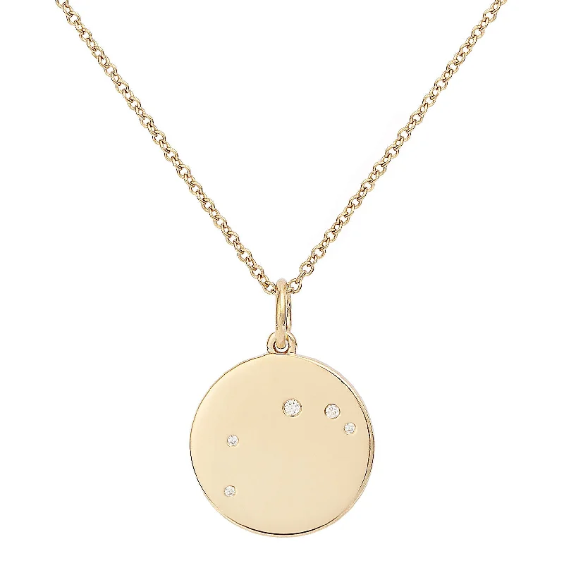 Ladies custom pendant necklaces-Star Badge Aries 18K Gold Necklace w. Diamonds