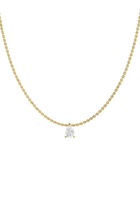 Ladies personalized gold necklaces-Solitaire Pear 18K Gold Necklace w. Lab-Grown Diamond