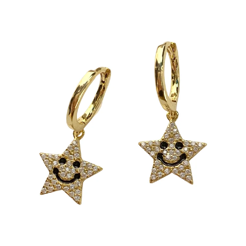 Ladies sapphire drop earrings-Smile Star Charm Huggies