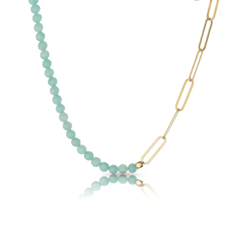 Ladies engraved silver necklaces-Shasa 18K Gold Plated Necklace w. Amazonite