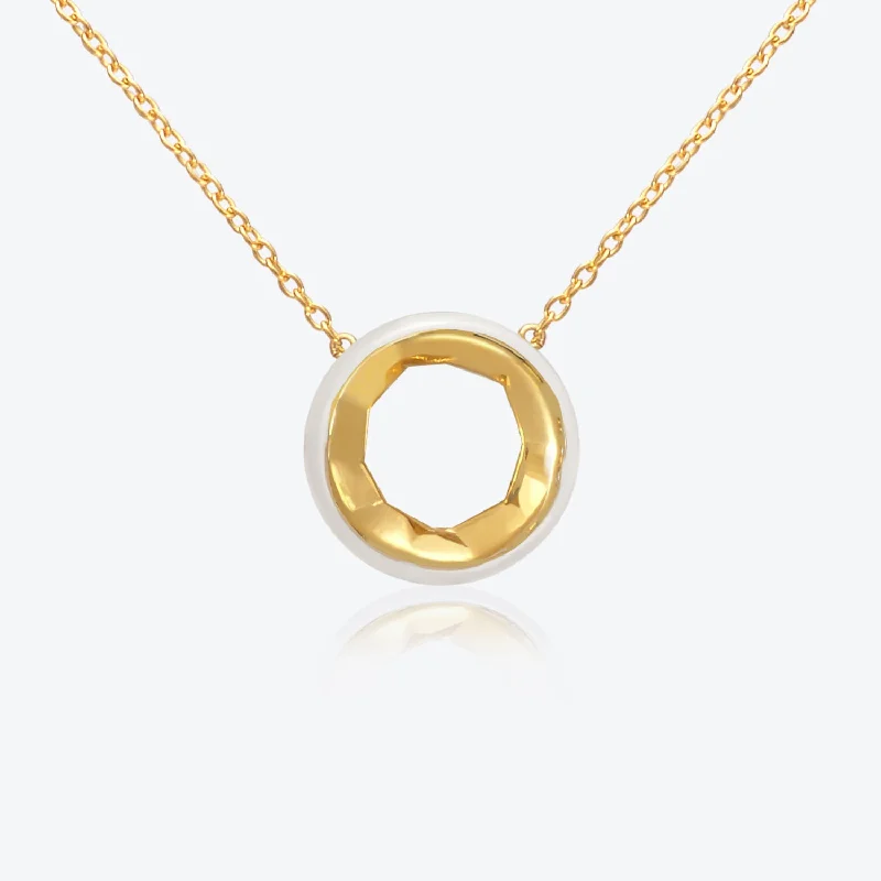 Ladies bridal gemstone necklaces-A. Sun Halo 18K Gold Necklace w. Snow White Enamel