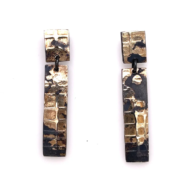 Ladies stud earrings with pearls-Fused Gold Rectangle Earrings - RE1890KOX