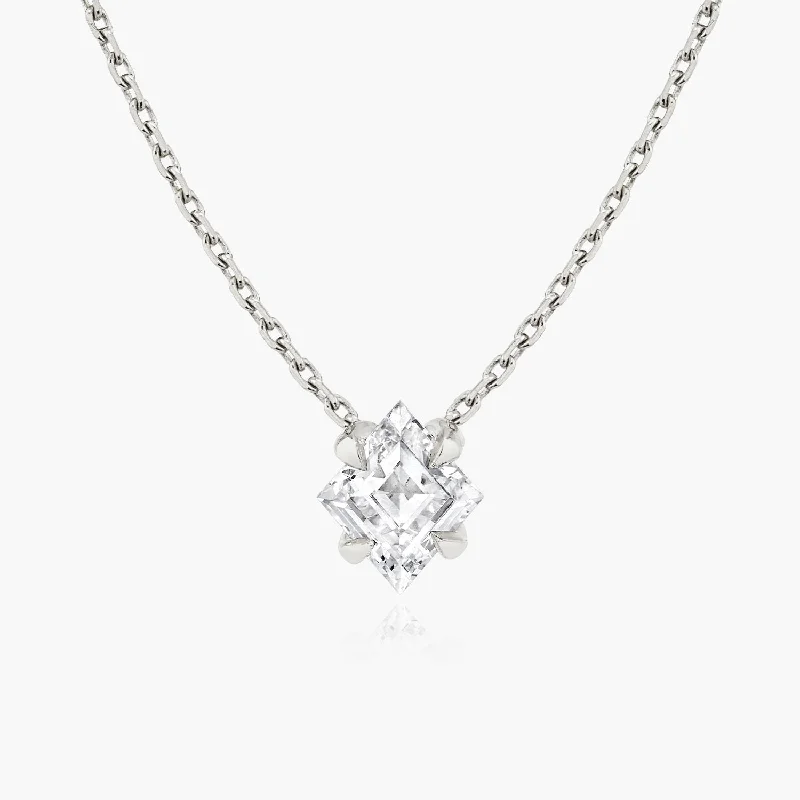 Ladies dainty necklaces-Iconic Lozenge 14K Whitegold Necklace w. Lab-Grown Diamonds, 0.75 ct.