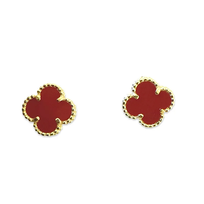 Ladies gold gemstone earrings-Flora Red Bezel Studs